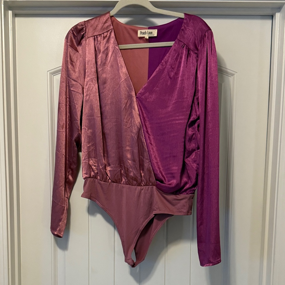 Peach Love California Women's Shimmering Purple Bodysuit